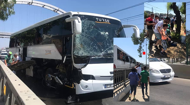 TURİSTLERİ TAŞIYAN OTOBÜS KAZA YAPTI