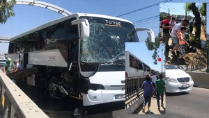 TURİSTLERİ TAŞIYAN OTOBÜS KAZA YAPTI