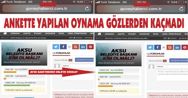 ANKETTE YAPILAN OYNAMA GÖZLERDEN KAÇMADI