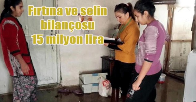 Fırtına ve selin bilançosu 15 milyon lira